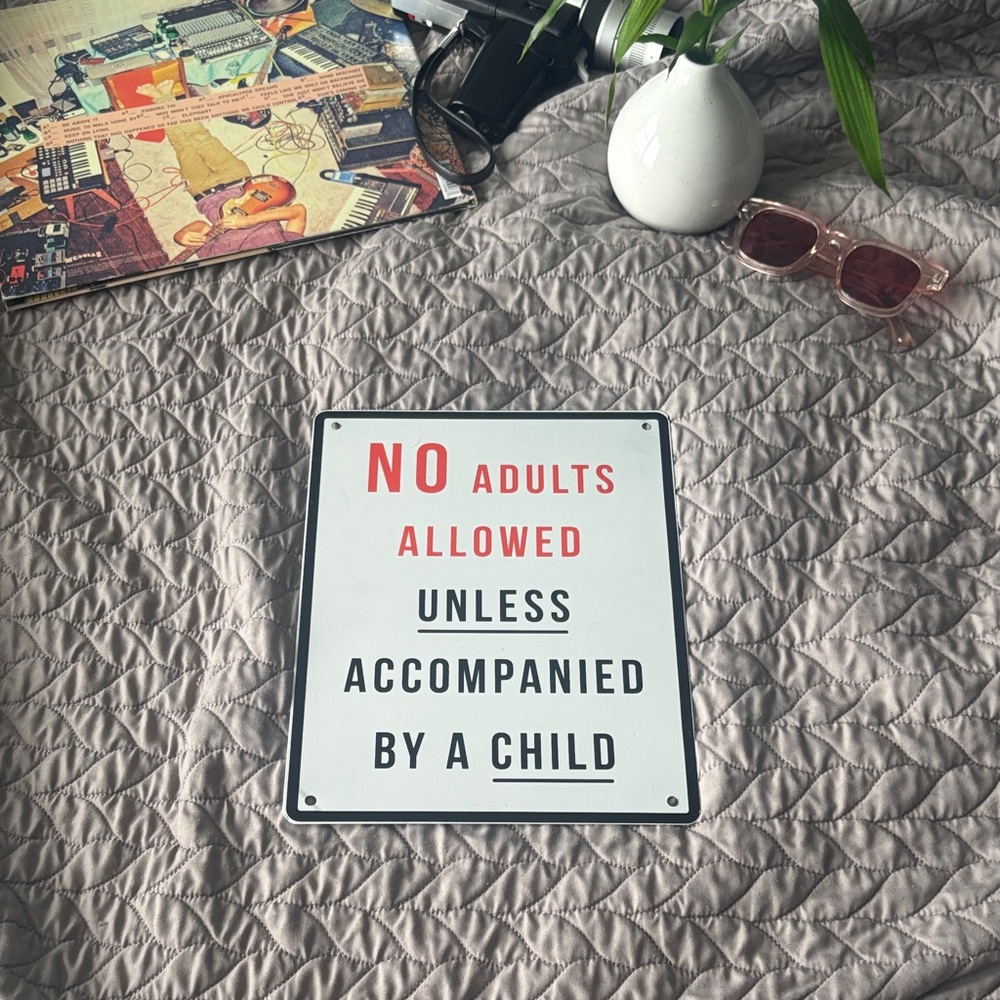 No Adults Allowed Decorative Sign - White & Red